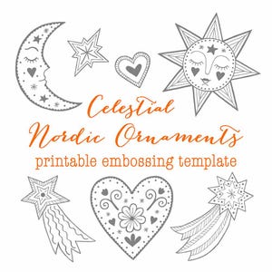 Słońce, Księżyc, Gwiazdy – Skandynawska Sztuka Ludowa – Niebiańskie Szablony do Wytłaczania | Wzory folii do odrysowywania | Ozdoby DIY | Pobieranie Cyfrowe