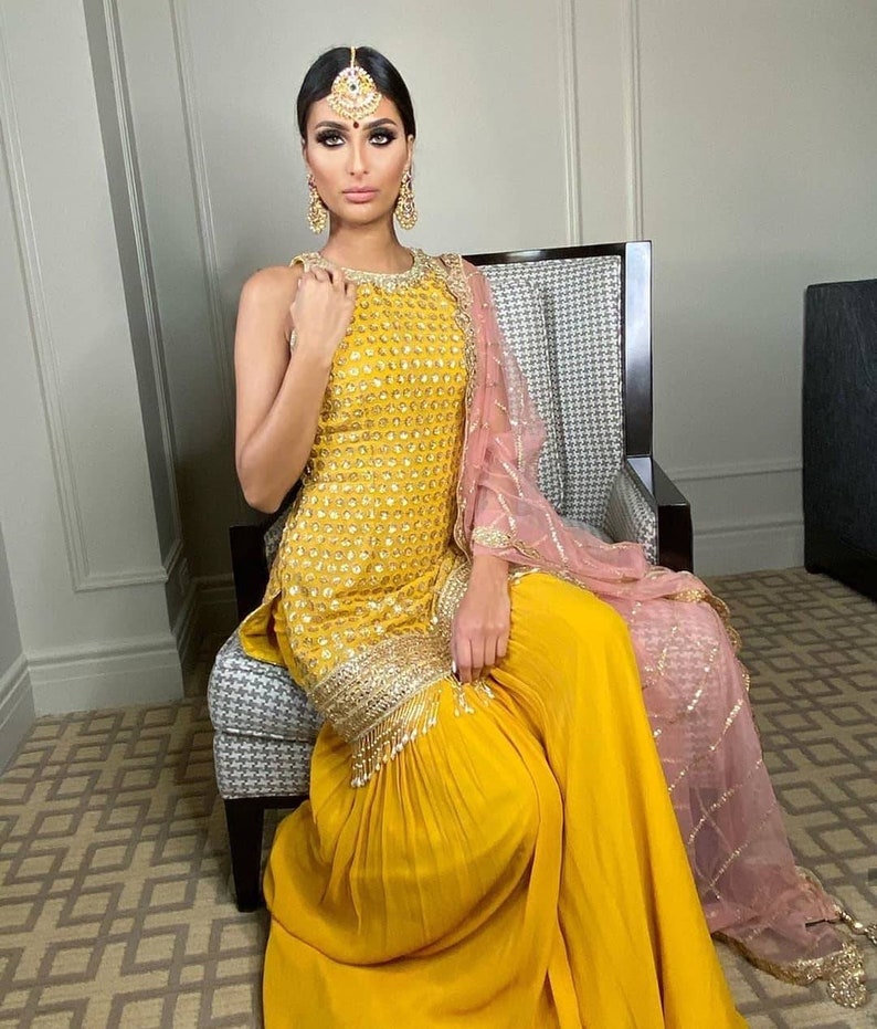 Yellow Sharara Garara Women's Suit Patiyala Salwar Kameez | Etsy