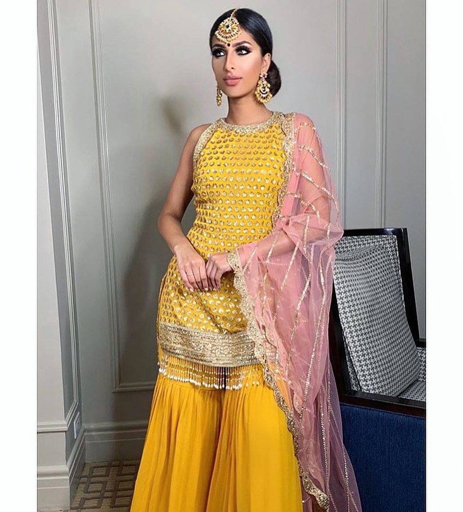 Yellow sharara garara women's suit patiyala salwar kameez | Etsy