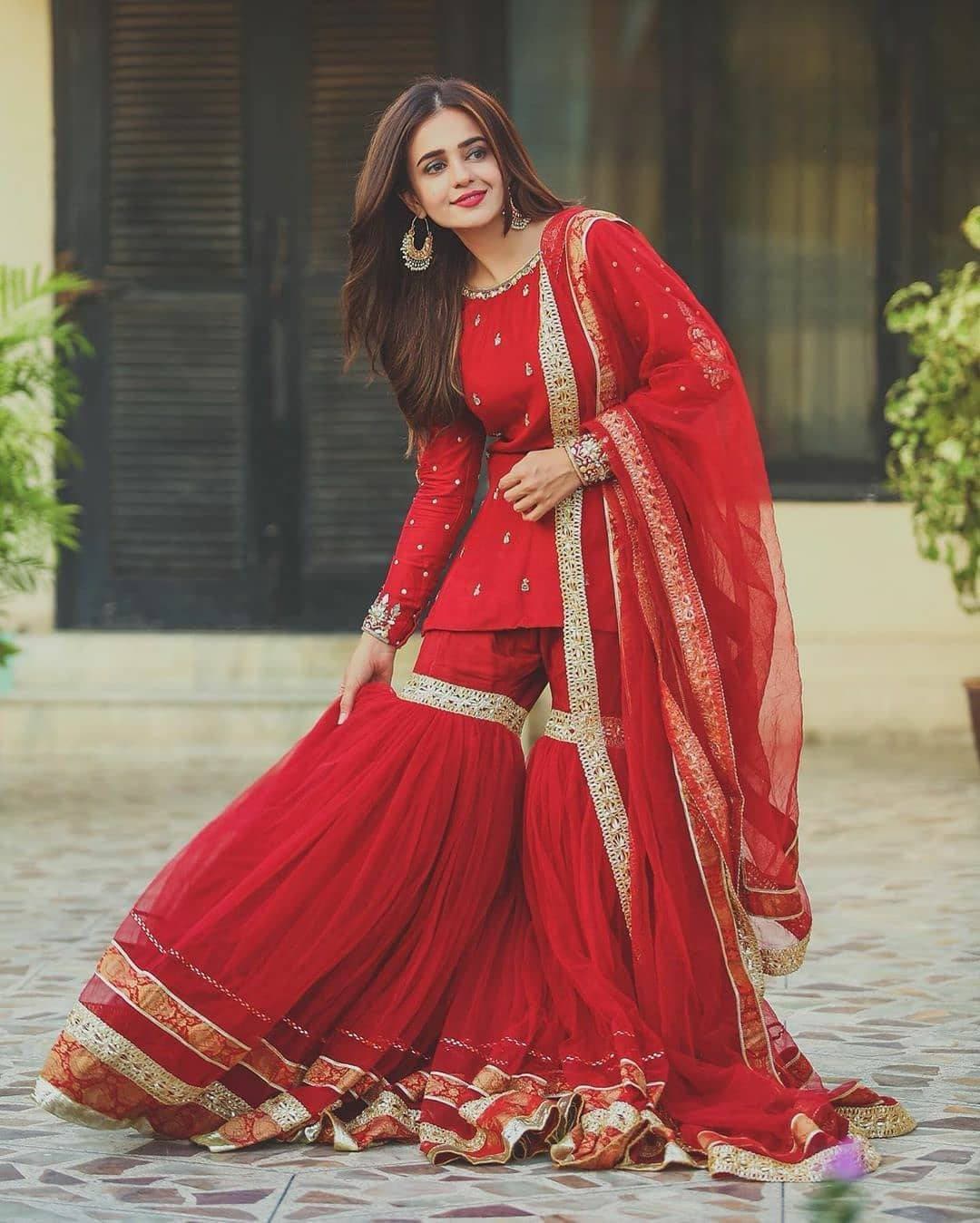 Red Bridal Sharara Suitwalimamuslim ...