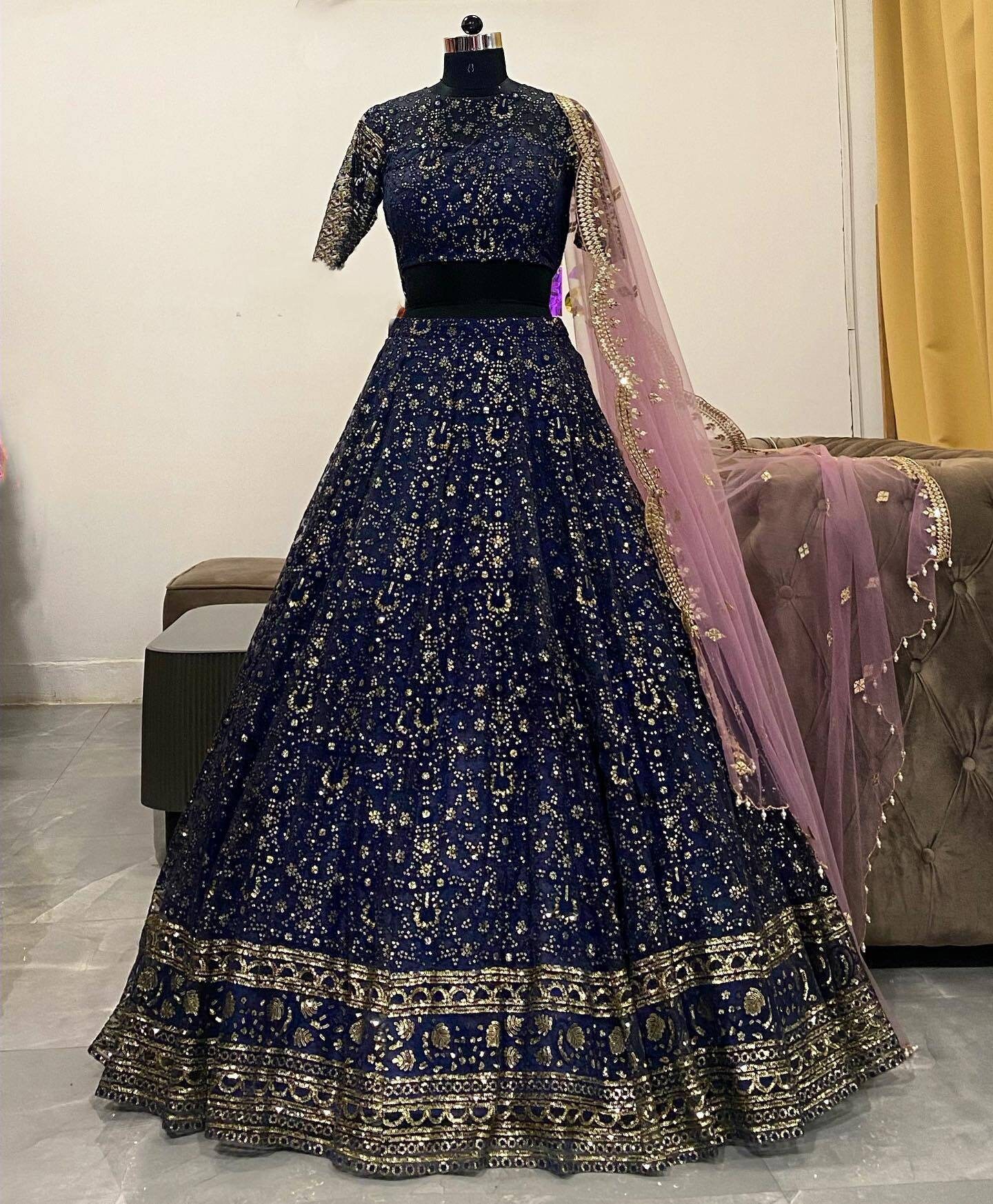 Navy Blue Gown/navy Blue Lehenga/lehenga Choli Set/lehenga - Etsy Israel