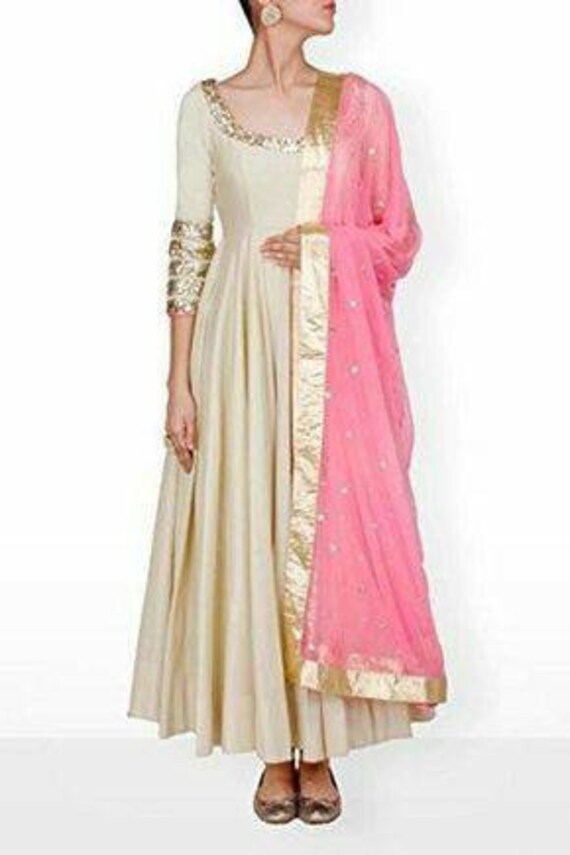 Neon Pink Dupatta Anarkali Gown Indian 
