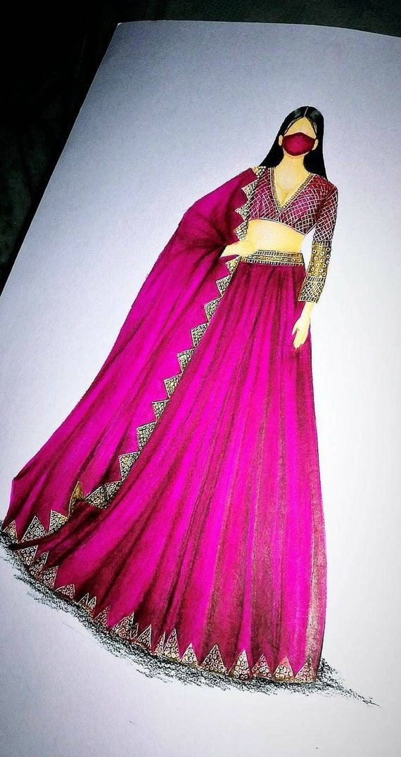 Indian dress  Fashion sketches Dress design drawing Fashion drawing