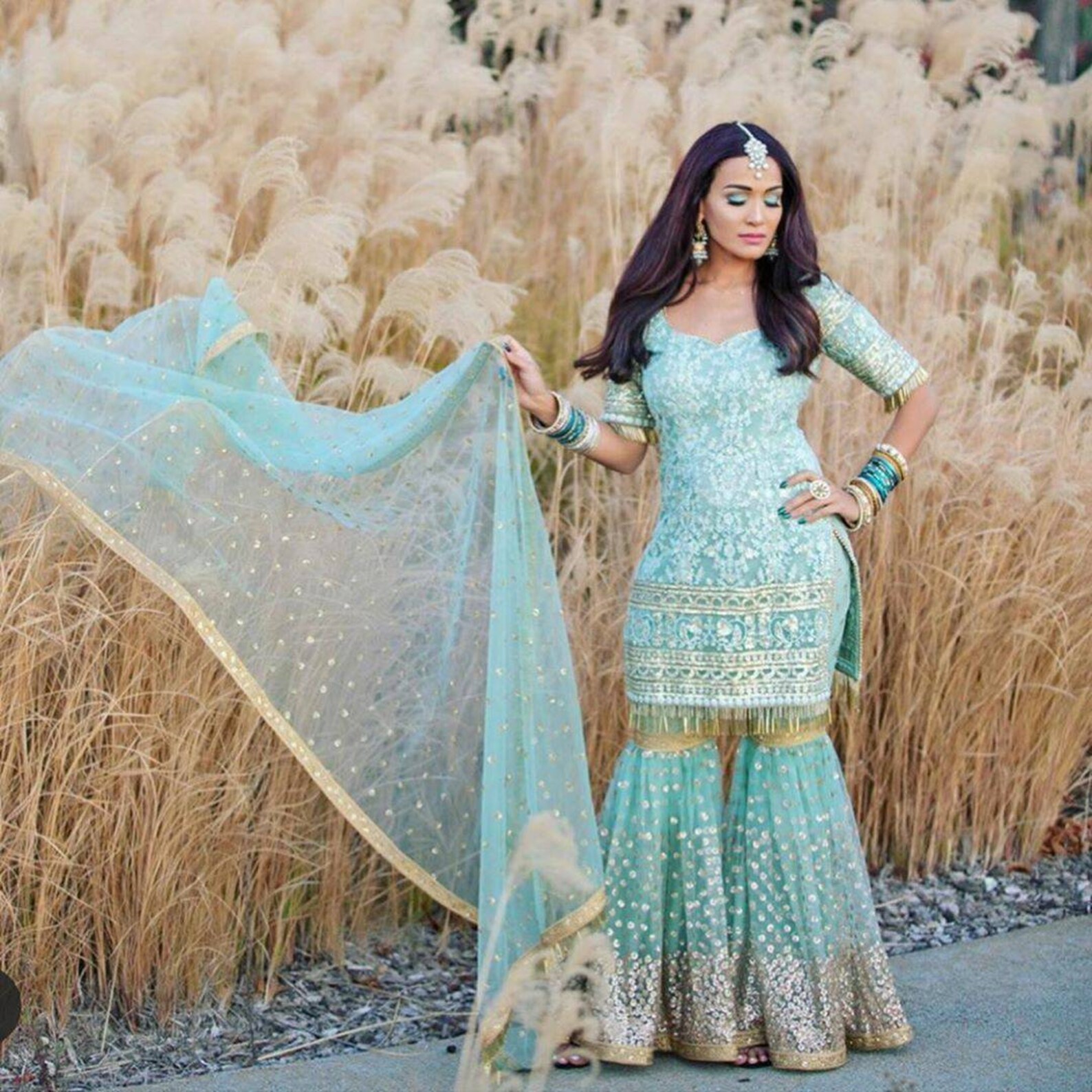 Net based thread work sharara suit Etsy