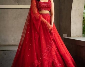 Red bridal lehenga/ceremony lehenga/Sangeet Lehenga/ priyanka chopra lehenga/ wedding dress/ indian wedding dress