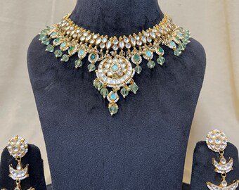 real gold plated/Designer Sabyasachi inspired Bridal Kundan set/green bidal neclace /Kundan Bridal set/Sabyasachi jewelry/