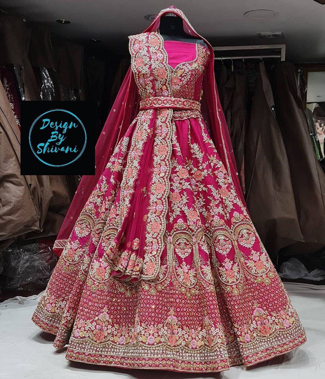 Buy Hot Pink Ceremony Lehenga/ Punjabi Bridal Lehenga/ Wedding ...