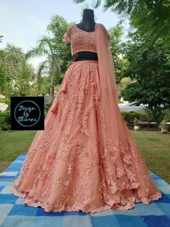 Light Pink Peach Floral Embroidered 