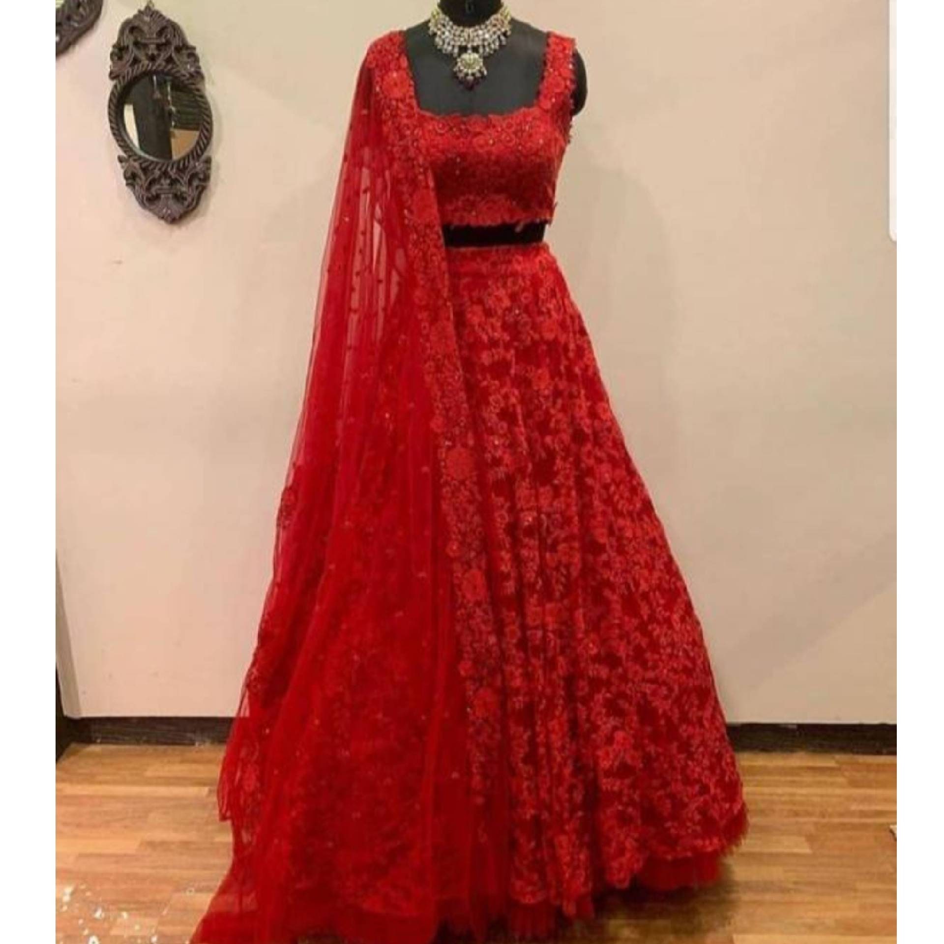 thread work bridal lehenga