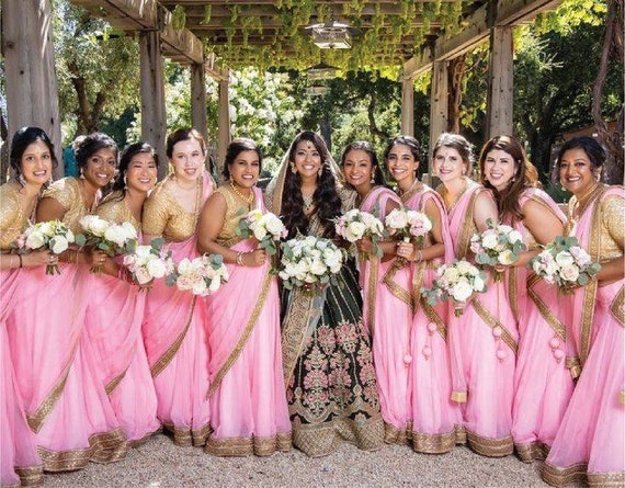 Pink Bridesmaid/sarees/bridesmaid Dresses/bridesmaid Sarees/indian Wedding  Dress/saree Shopping Online Australia 