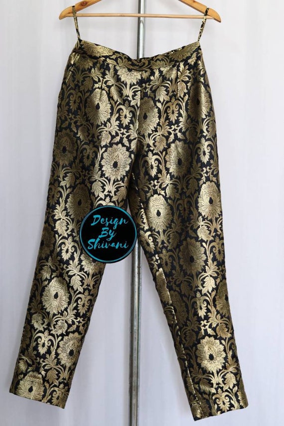 White House Black Market Pants Black Brocade Ankle Length Dressy Chic Size  14 | eBay