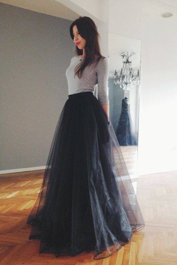 Black tulle maxi skirt Women maxi tulle ...