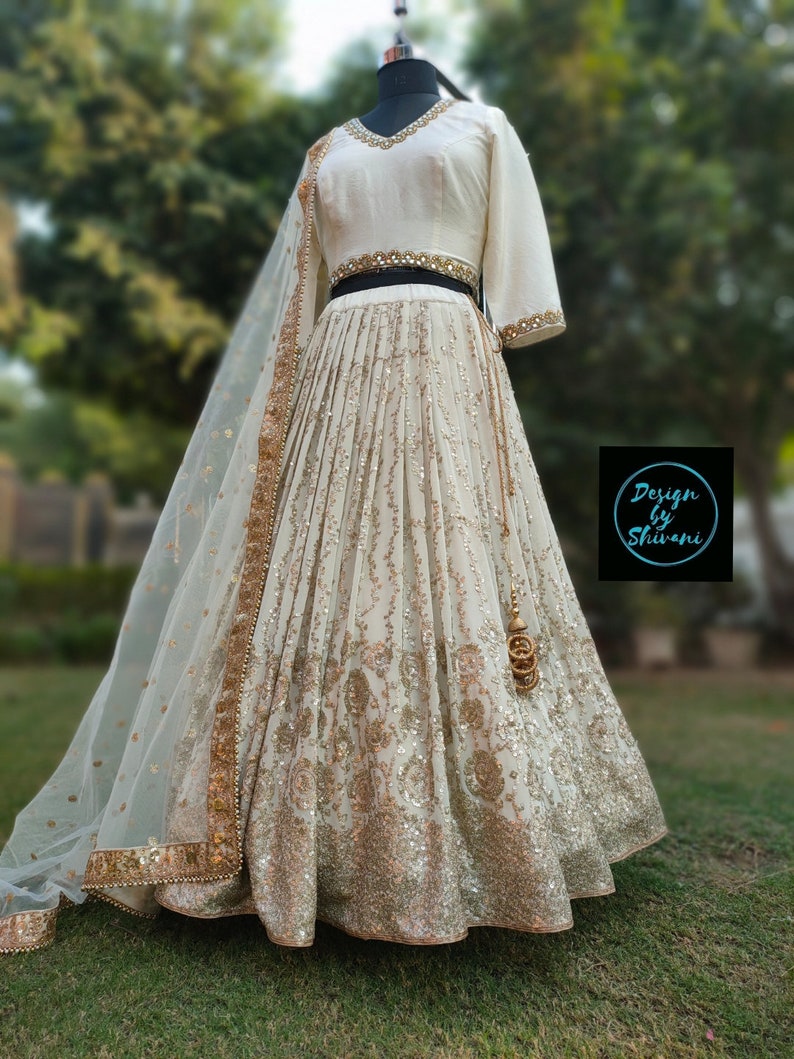 Red & Ivory Lehenga Choli Set - Rent