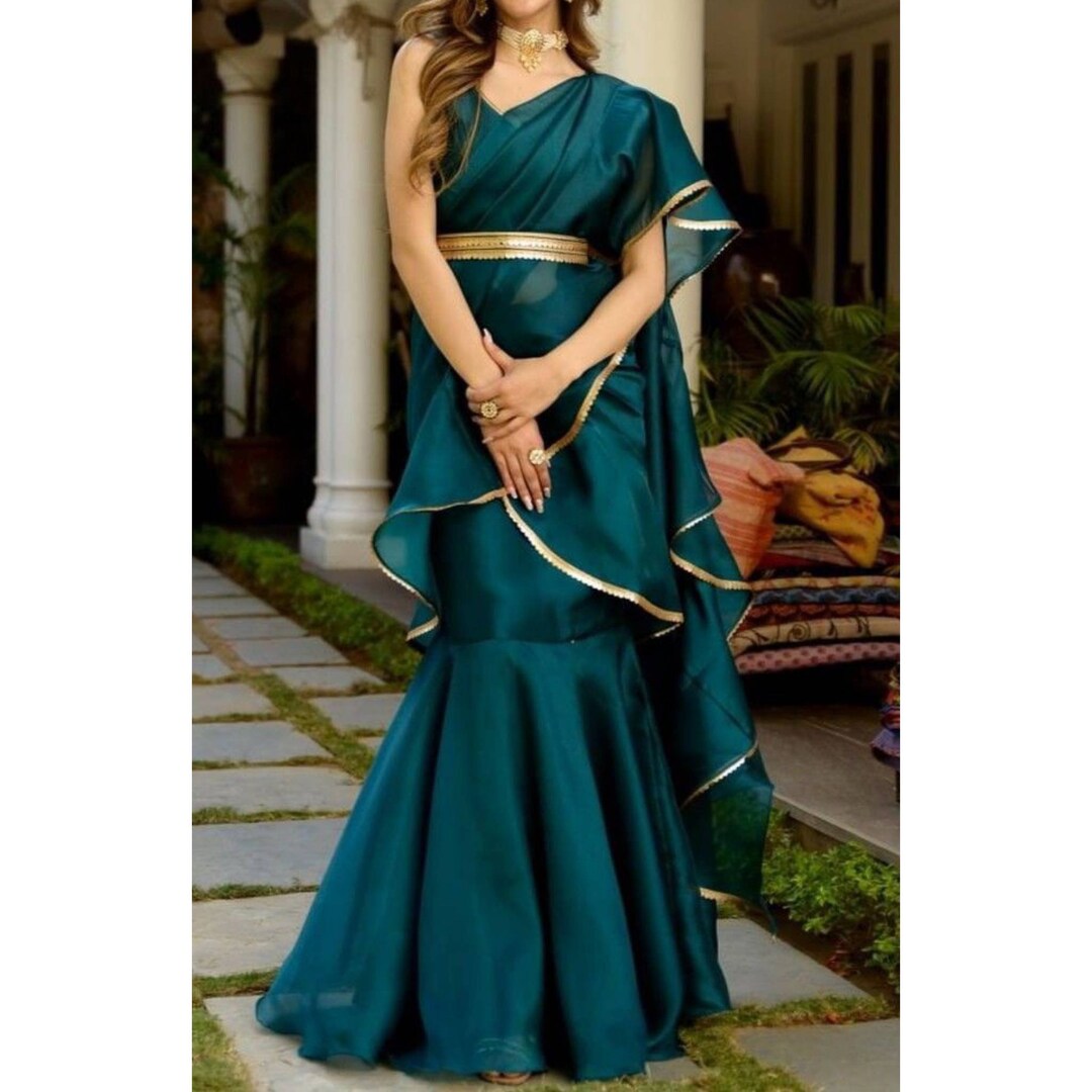 Emerald Green Cocktail Party Wear Readymade Saree