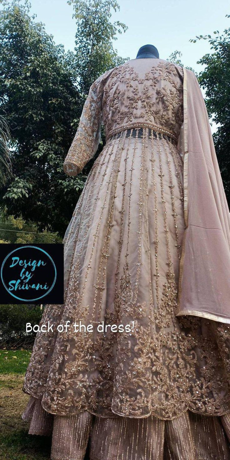 Rose gold Beige Net Floor Lenght Gown With Satin Pants wedding lehenga gown cocktail reception sangeet ceremony Lehenga engagement cocktail