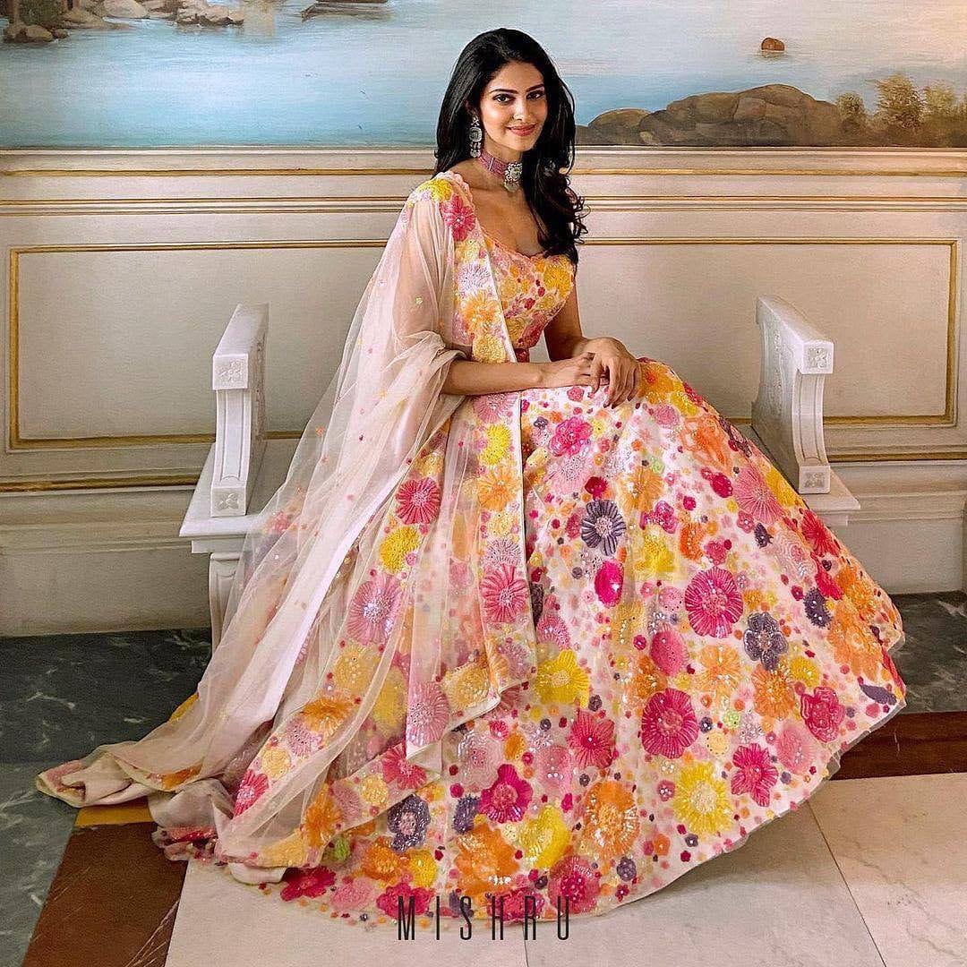 Multicolored Floral Embroidery Lehenga/ Beach Wedding Dress/beach ...