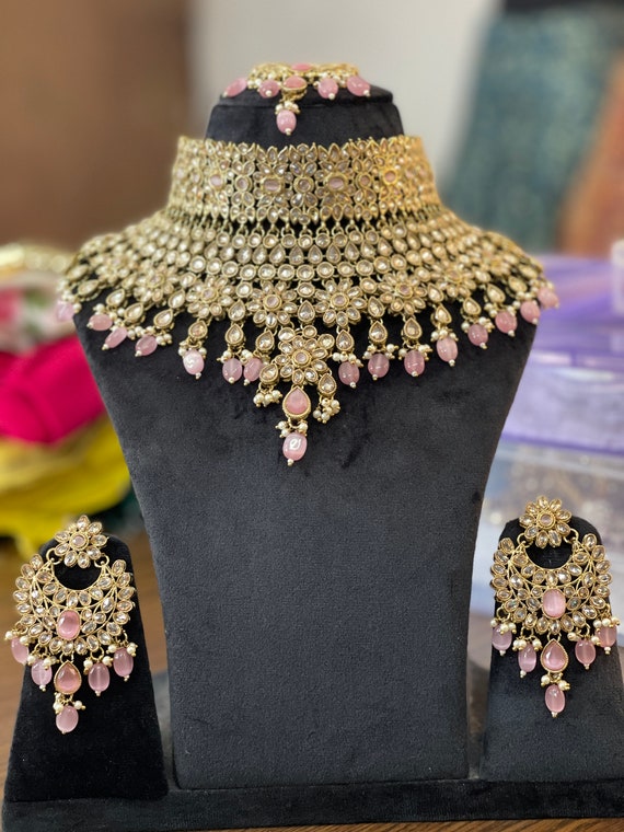 Indian Asain Wedding Party Jewellery Maroon Antique Gold Kundan