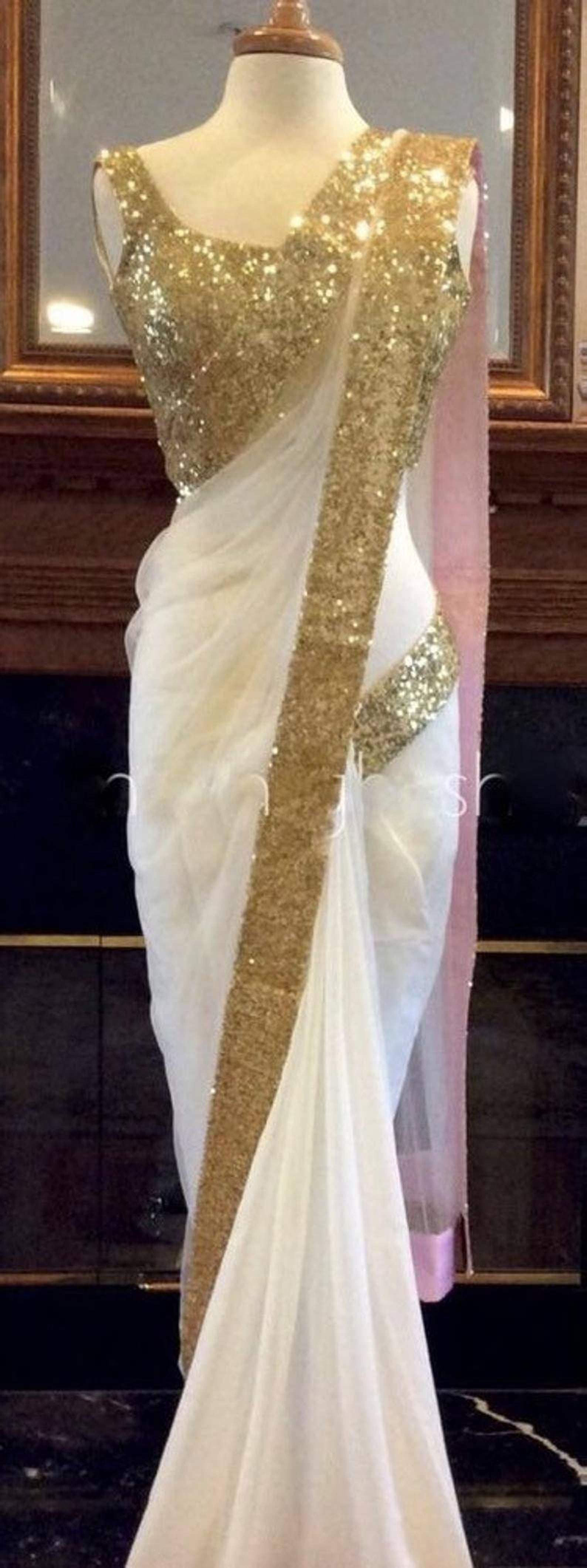 Ivory off white bridesmaid wedding saree with golden sequins Etsy