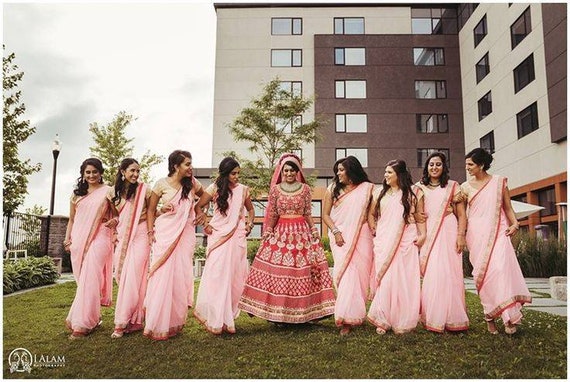 Buy Bridesmaid Saree Satin Sarees for Friends Wedding Bridesmaid Indian  Saree Dress Prestitched Saree for Bridesmaid Online in India - Etsy