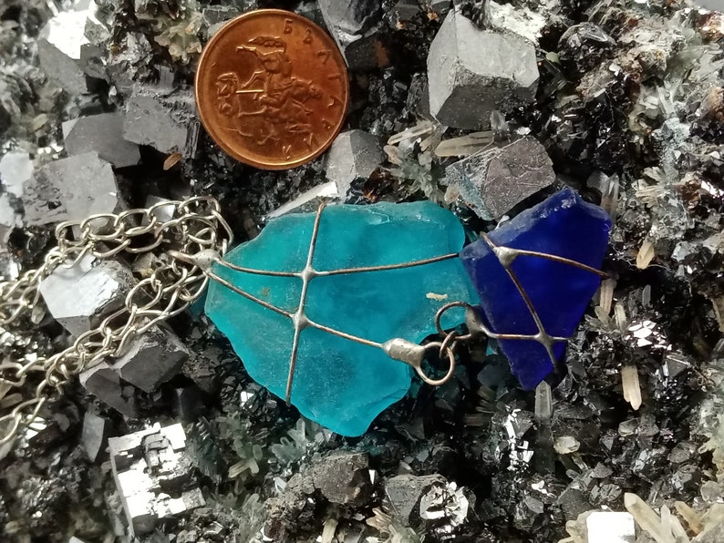 One Sea Glass Pendant Wire Wrapped Pendant Natural Gem Necklace +mineral fre Natural Mineral Gem Jewelry