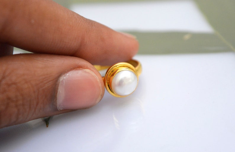 Mom Gift Freshwater Pearl 18k Gold Filled /& 925 Sterling Silver Ring June Birthstone Ring Birthday Gift Sister Gift Friend Gift