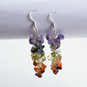 Rainbow Chakra Gemstone Earrings, Natural Stone, 7 Chakra Stone Earrings, 925 Sterling Silver Earrings, Multi Stone Earrings, Gift For Love