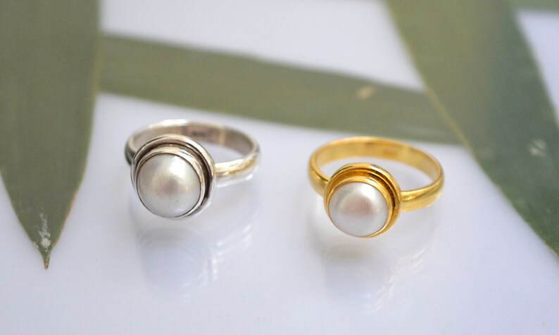 Mom Gift Freshwater Pearl 18k Gold Filled /& 925 Sterling Silver Ring June Birthstone Ring Birthday Gift Sister Gift Friend Gift