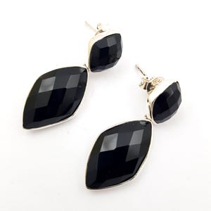 Black Onyx Earrings, 925 Sterling Silver Earrings, Handmade Black Onyx Gemstone Earrings, Minimalist Simple Earrings, Anniversary Gift