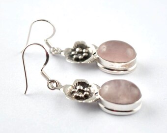 Rose Quartz Earring, 925 Sterling Silver, Handmade Jewelry, February Birthstone, Boho Earring, Natural Gemstone Earring, anniversary gift