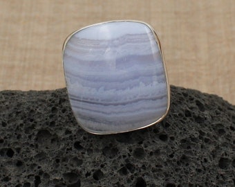 Natural Blue Lace Agate Ring, Handmade Ring, 925 Solid Sterling Silver Ring, Silver Agate Ring, Boho Ring, Ring for Women, Silver Ring