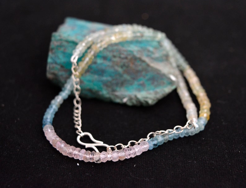 AAA+++ Natural Multi Aquamarine Faceted Beads 925 Sterling Silver Necklace Aqua Beads Necklace Aqua Beaded Necklace March Birthstone