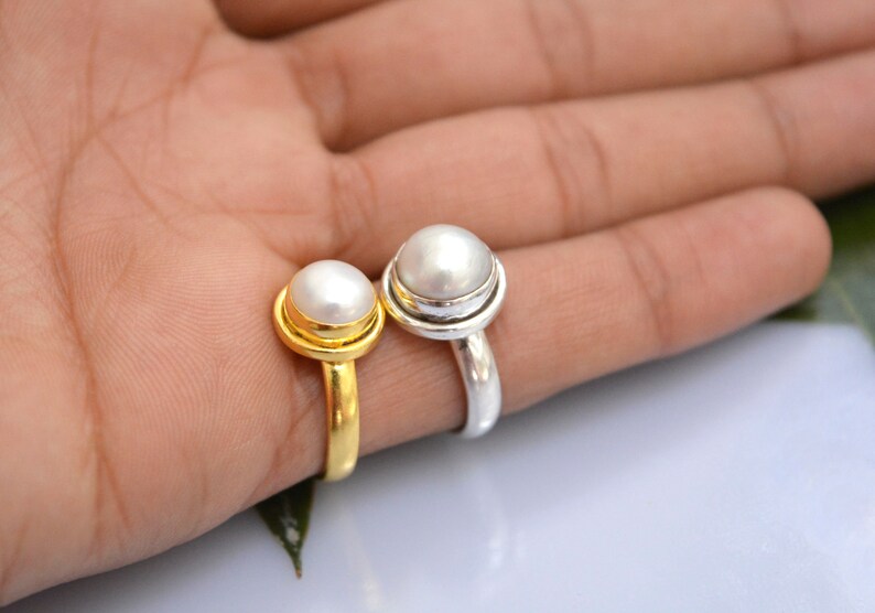 Mom Gift Freshwater Pearl 18k Gold Filled /& 925 Sterling Silver Ring June Birthstone Ring Birthday Gift Sister Gift Friend Gift