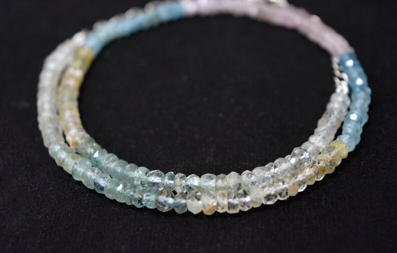 AAA+++ Natural Multi Aquamarine Faceted Beads 925 Sterling Silver Necklace Aqua Beads Necklace Aqua Beaded Necklace March Birthstone