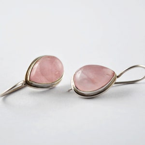 Rose Quartz Earrings, 925 Sterling Silver, Handmade Jewelry, January Birthstone, Minimalist Earrings, Boho Earring, Gift For Anniversary