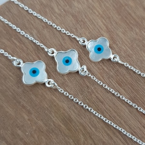 Pulsera de mal de ojo, pulsera de cadena protectora contra el mal de ojo, pulsera delicada, plata de ley 925, joyería contra el mal de ojo, regalo de cumpleaños para el amor
