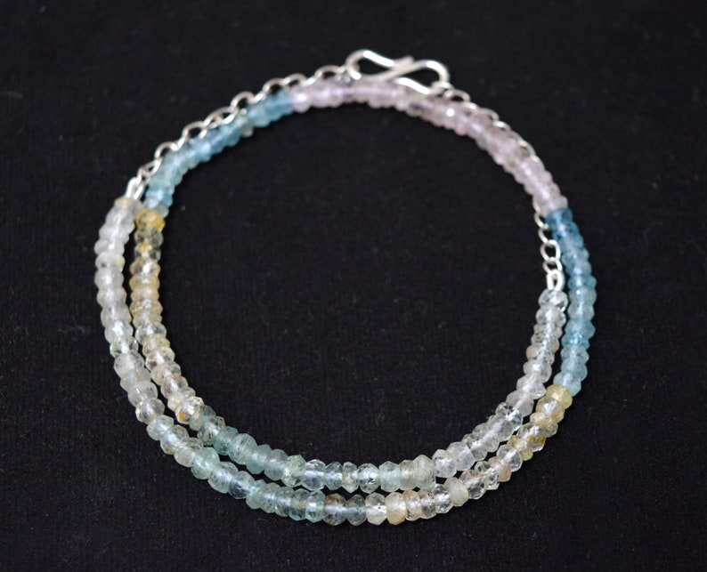 AAA+++ Natural Multi Aquamarine Faceted Beads 925 Sterling Silver Necklace Aqua Beads Necklace Aqua Beaded Necklace March Birthstone