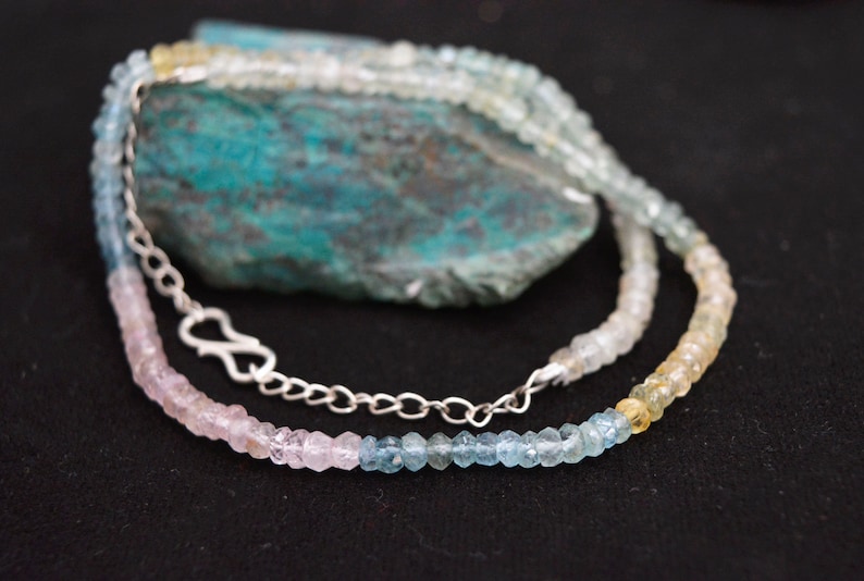 AAA+++ Natural Multi Aquamarine Faceted Beads 925 Sterling Silver Necklace Aqua Beads Necklace Aqua Beaded Necklace March Birthstone