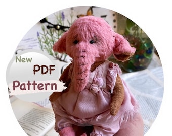 Pattern for sewing an elephant. Pattern for a cute pink teddy elephant.  Pdf pattern for sewing a little elephant with clothes , 7 in