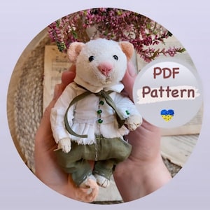 Weiße Plüschratte Schnittmuster zum Nähen der Ratte. Maus Schnittmuster. Stofftier Pdf-Muster digitaler Download