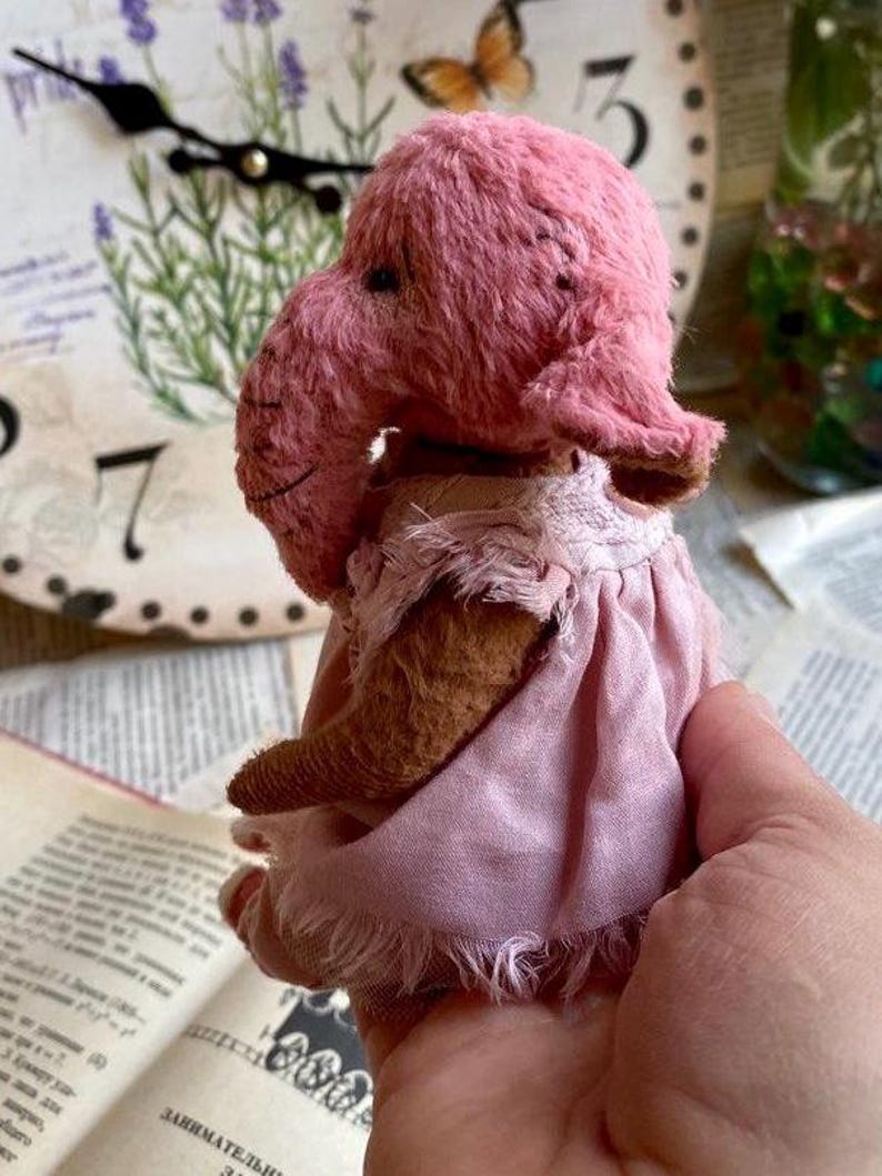 Artist Teddy Elephant Rosalee – Pink Collectible OOAK Stuffed Toy image 8