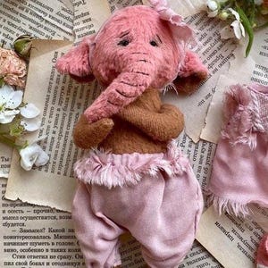 Artist Teddy Elephant Rosalee – Pink Collectible OOAK Stuffed Toy image 10