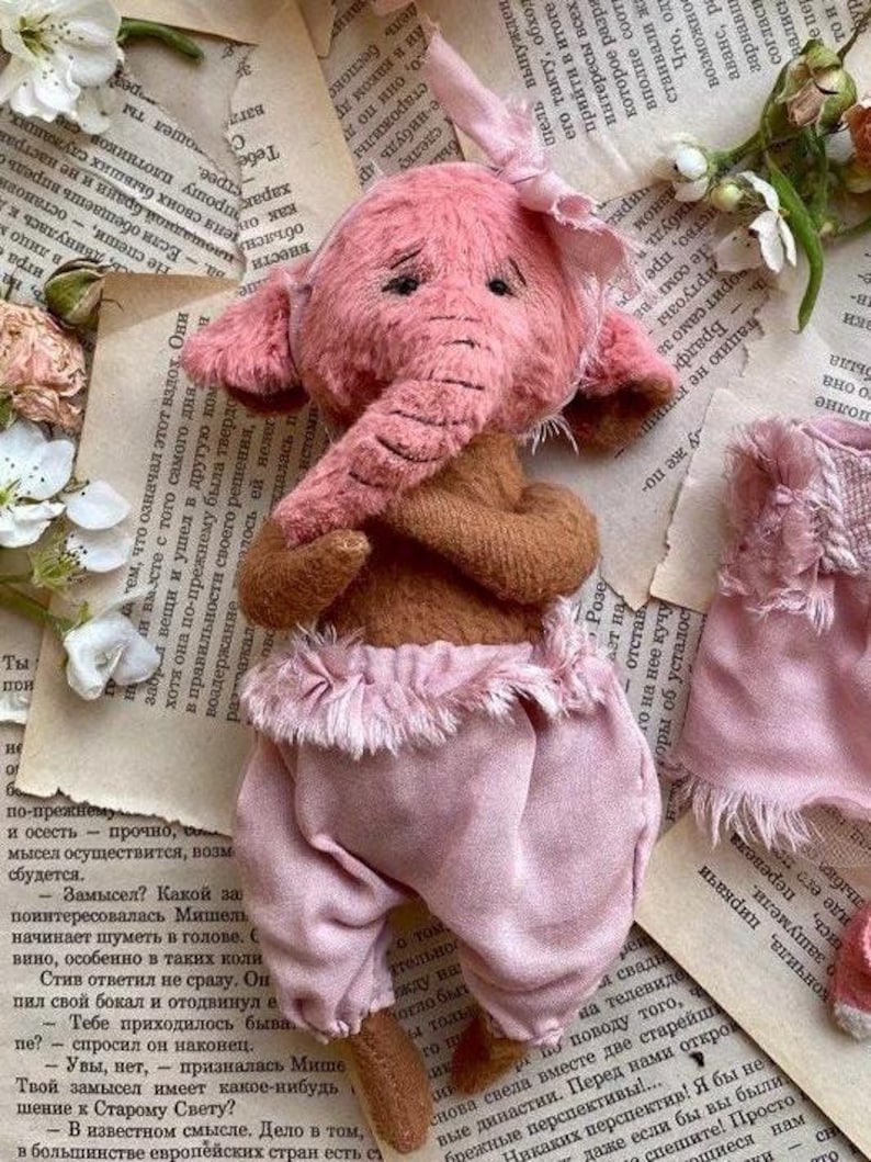 Artist Teddy Elephant Rosalee – Pink Collectible OOAK Stuffed Toy image 10