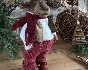 Teddy moose, interior decorative toy, Christmas plush moose, toy animal. A gift for Christmas.  Teddy bear, moose doll, oak doll.