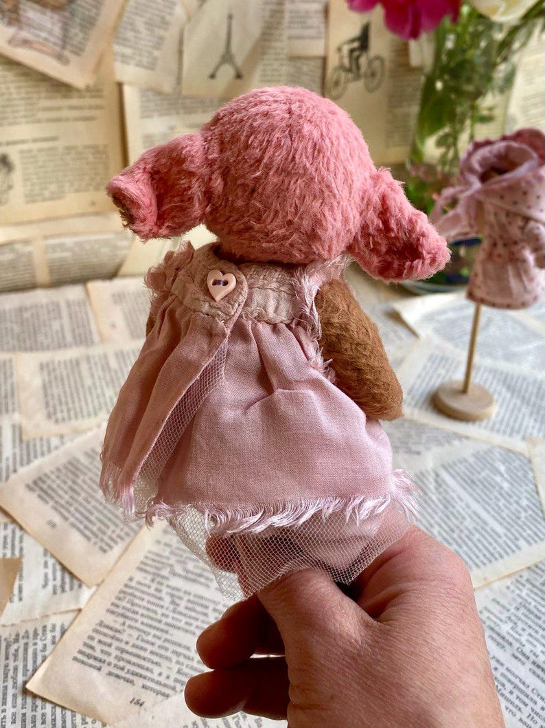 Artist Teddy Elephant Rosalee – Pink Collectible OOAK Stuffed Toy image 14