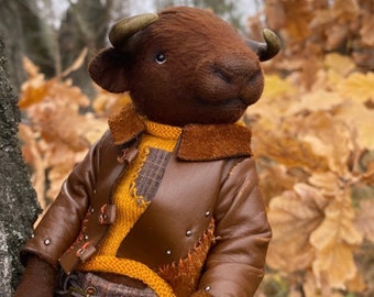 Teddy bull, doll cow, animal stuffed toy. Artist teddy bear. Cow lover gift. Interior toys.