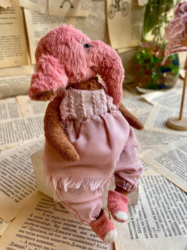 Artist Teddy Elephant Rosalee – Pink Collectible OOAK Stuffed Toy image 17