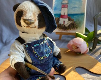 OOAK artist teddy bear panda.Panda plush animal collectible art doll TO ORDER. Handmade teddy bear panda. Panda gifts.