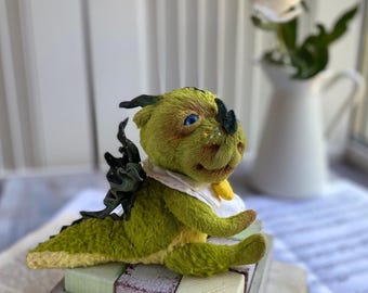 Little Green Dragon, dragon for good luck.  Teddy art dragon. Dragon Collectible. Artist teddy bear.