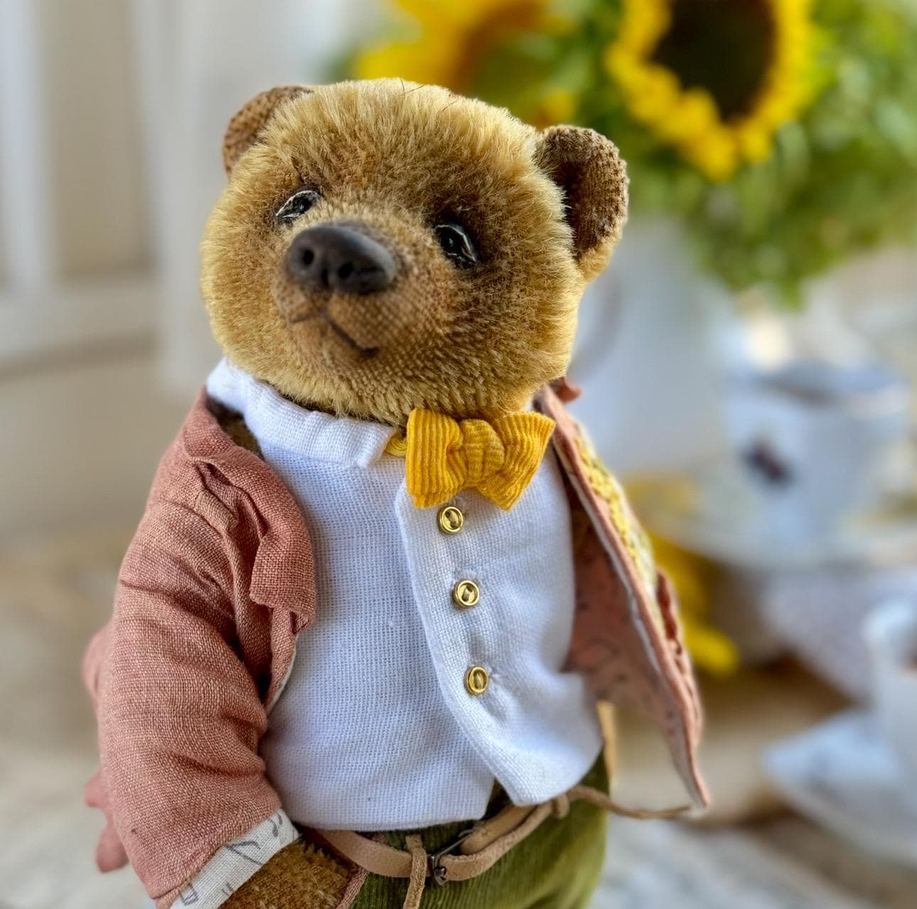 Handmade Mohair Teddy Bear: Vintage Clothes, Collectible