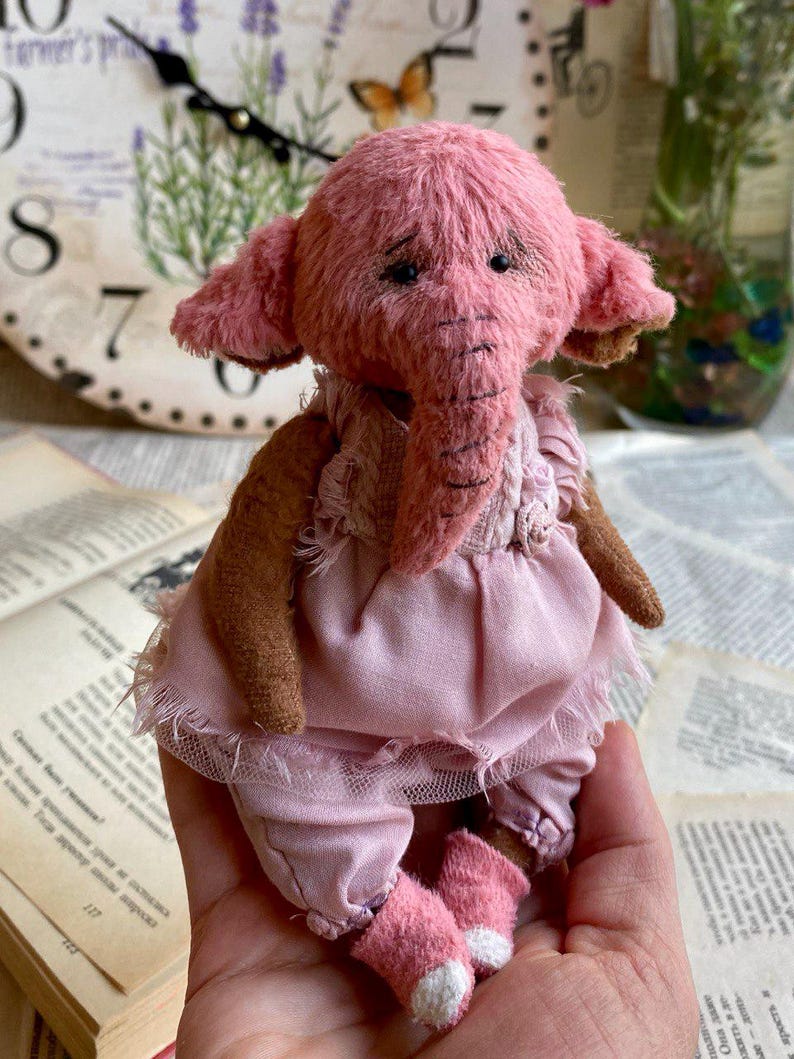 Artist Teddy Elephant Rosalee – Pink Collectible OOAK Stuffed Toy image 13